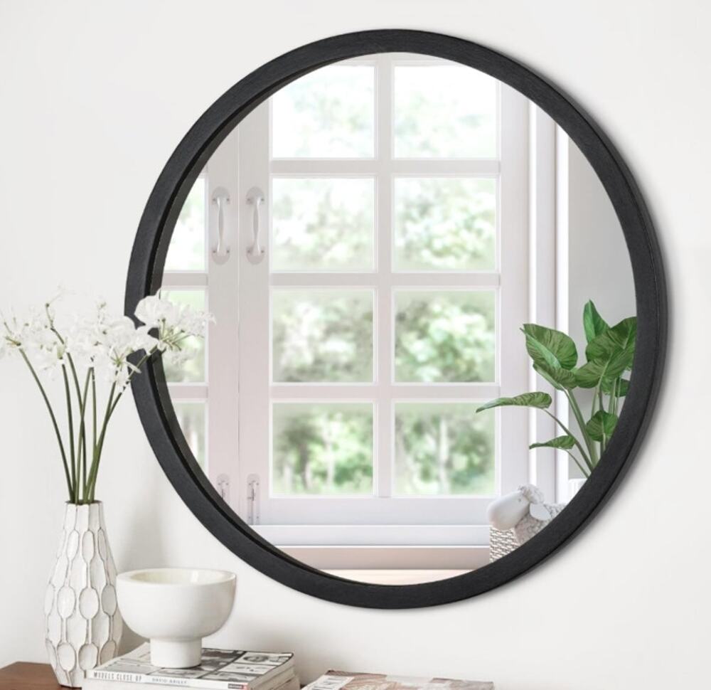 Black Round Wall Mirror - Modern Frameless Look